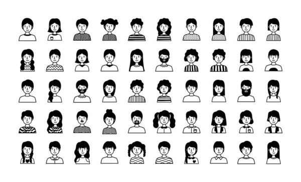 Ομάδα ανθρώπων avatars χαρακτήρες γραμμή στυλ — Διανυσματικό Αρχείο