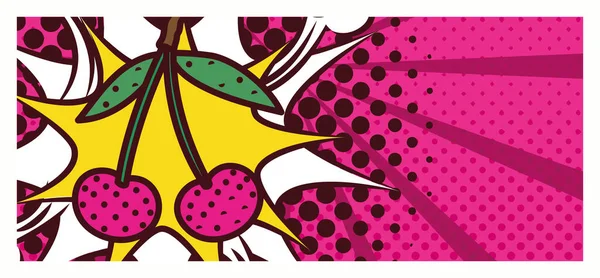 Vers fruit kersen pop art stijl — Stockvector