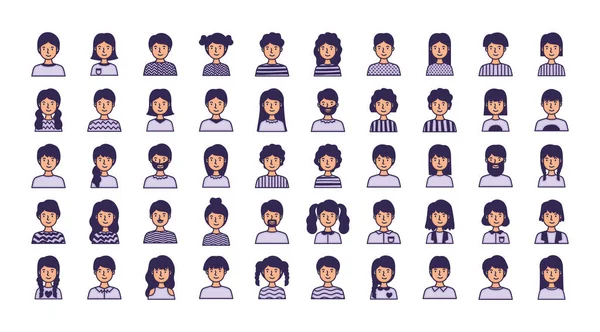 Group of people avatars characters fill style — Stock Vector