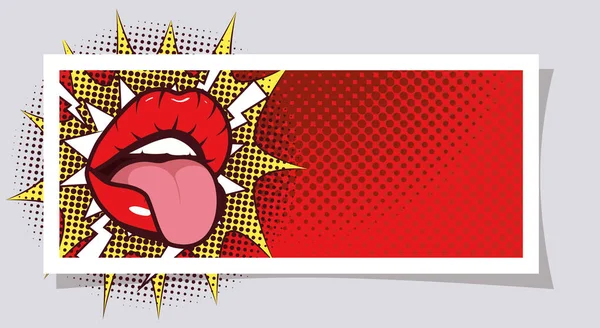 Sexy woman mouth with tongue out and speech bubble pop art style — Stock Vector