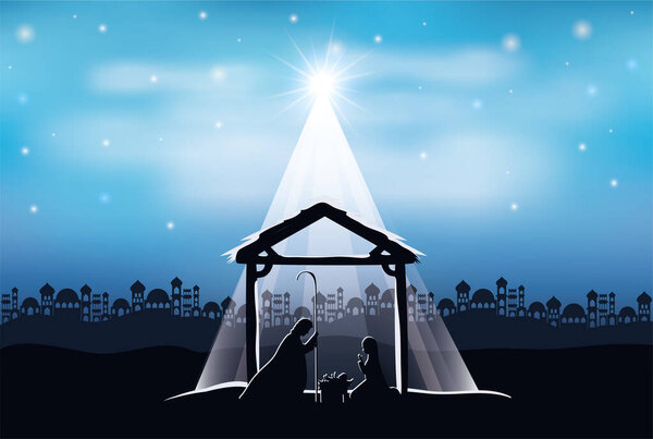 cute holy family in stable manger characters