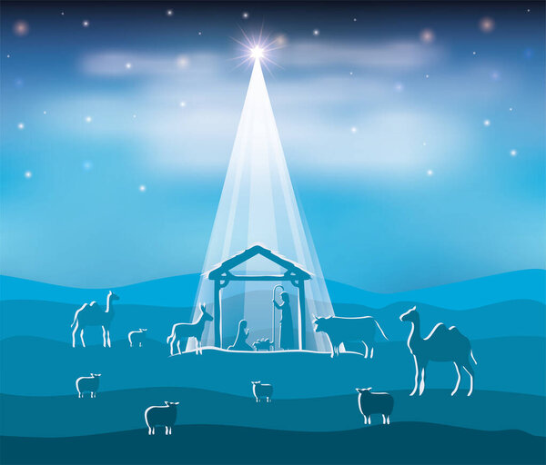 cute holy family and animals in stable manger characters