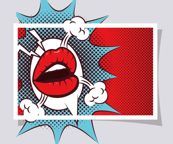 Sexy femme bouche avec éclaboussure expression pop art style — Image vectorielle