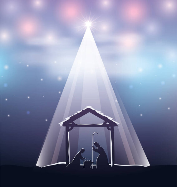 cute holy family in stable manger characters