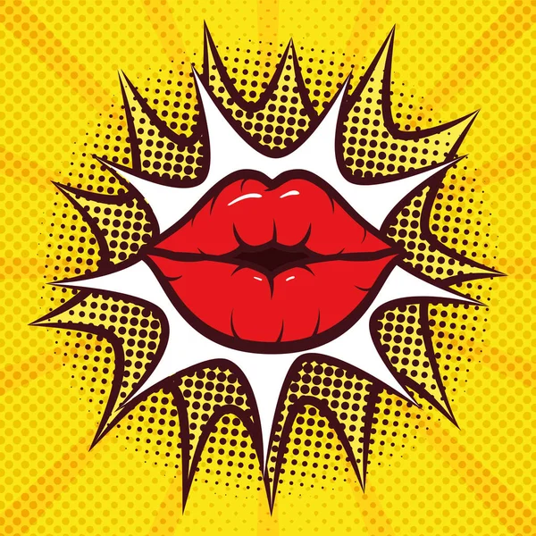 Sexy femme bouche avec éclaboussure expression pop art style — Image vectorielle