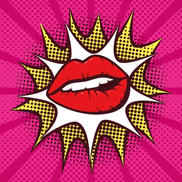 Sexy femme bouche avec éclaboussure expression pop art style — Image vectorielle