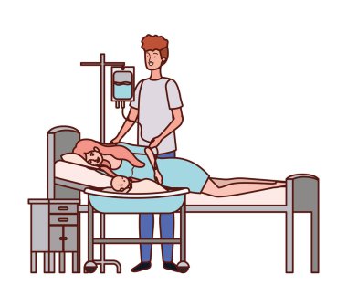 sedye de yeni doğan bebek ile anne ve baba