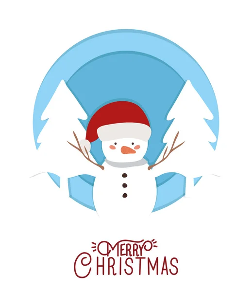 Joyeux mery carte de Noël avec personnage bonhomme de neige — Image vectorielle