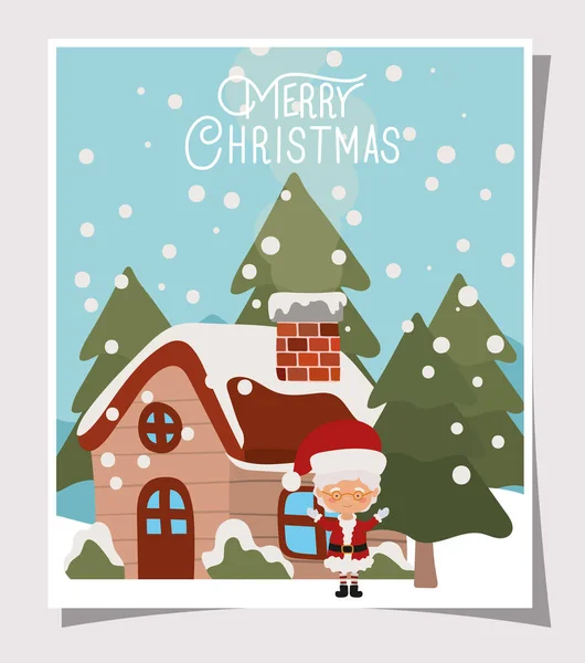 Happy mery christmas card with santa claus wife — Stock Vector