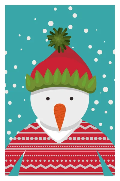 Happy mery christmas card with snowman character — Stock Vector