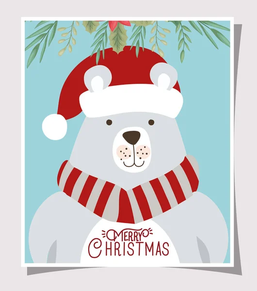 Happy mery christmas card with polar bear — Stock Vector