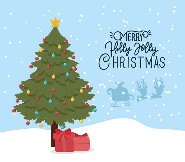 Feliz cartão de Natal mery com pinheiro —  Vetores de Stock
