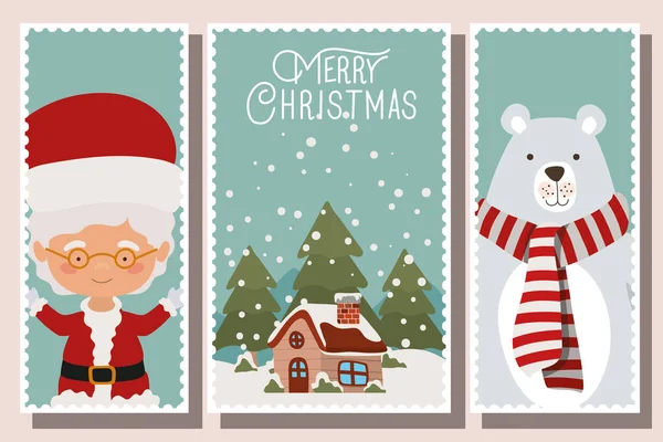 Happy mery christmas card with characters — Stock Vector