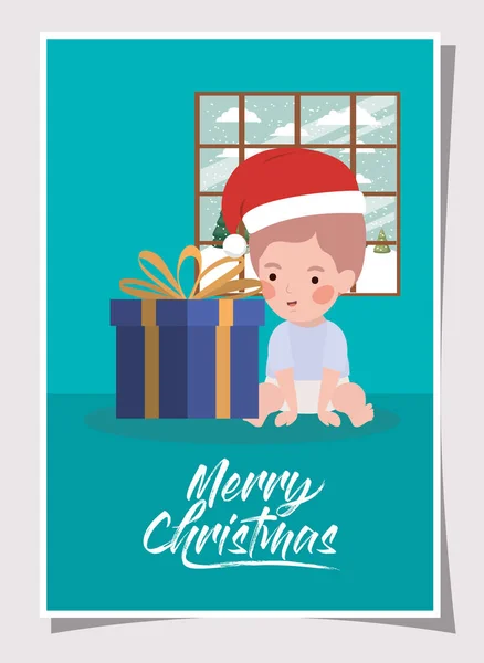Niño pequeño con celebración de Navidad de regalo — Vector de stock