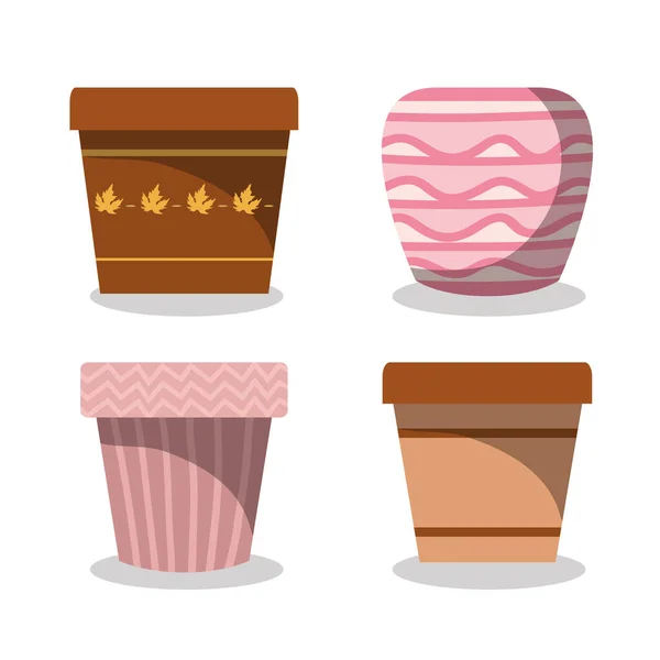 Set of ceramics pots icons — Stock Vector