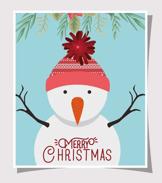 Χαρούμενη χριστουγεννιάτικη κάρτα Mery με χιονάνθρωπο χαρακτήρα — Διανυσματικό Αρχείο
