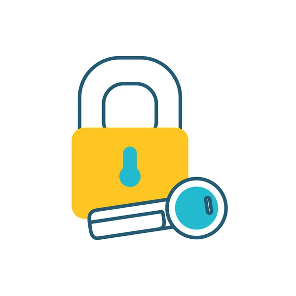 Bezpečný visací zámek s ikonou přístupu ke klíči — Stockový vektor