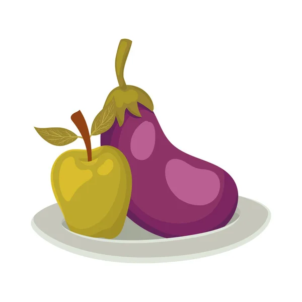 Conception isolée de vecteurs de fruits de pomme et d'aubergine — Image vectorielle