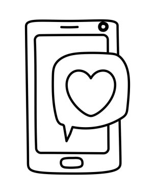 kalp iletişim balonu ve akıllı telefon vektör tasarımı