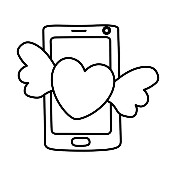 Coeur isolé à l'intérieur du design vectoriel smartphone — Image vectorielle