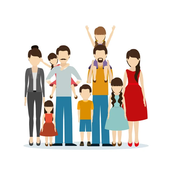 Fathers and mothers with sons vector design — ストックベクタ