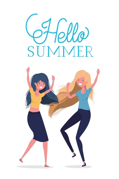 Girls cartoons and hello summer vector design — Stock Vector
