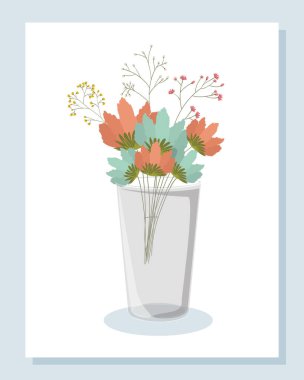 Vazo vektör tasarımının içindeki çiçekler