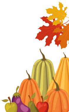 Sonbahar balkabakları elma patlıcan ve armut vektör tasarımı