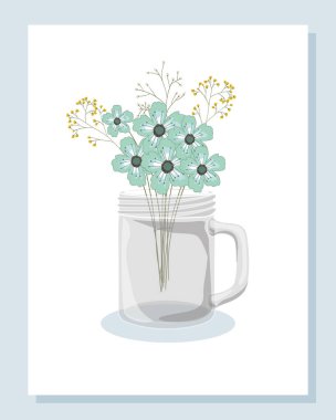 Vazo vektör tasarımının içindeki çiçekler