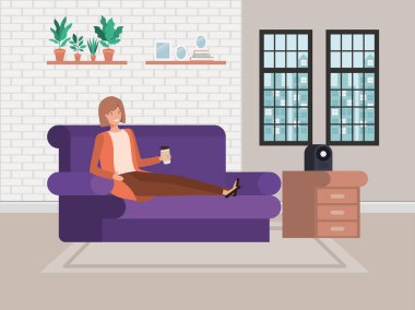 Oturma odasındaki kadın vektör tasarımı