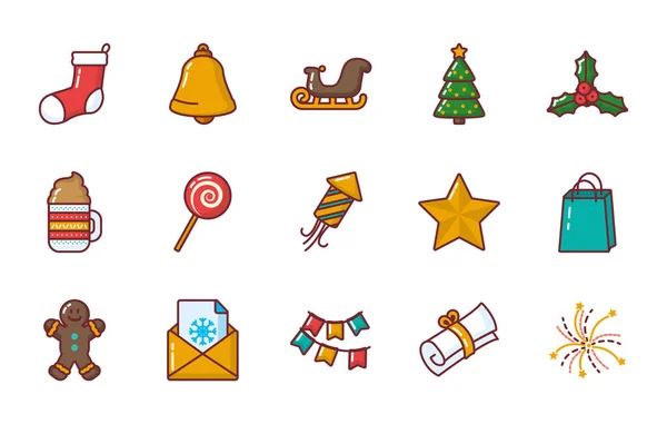 Frohe Weihnachten Icon Set Vektor-Design — Stockvektor