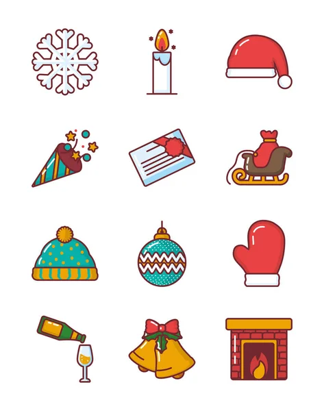 Frohe Weihnachten Icon Set Vektor-Design — Stockvektor