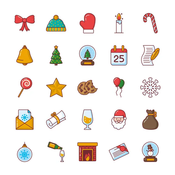 Frohe Weihnachten Icon Set Vektor-Design — Stockvektor