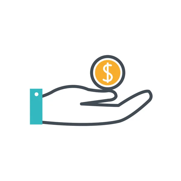 Hand met munt geld dollar — Stockvector