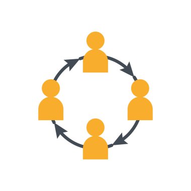 Takım çalışması avatarlar etrafında oklar olan siluetler