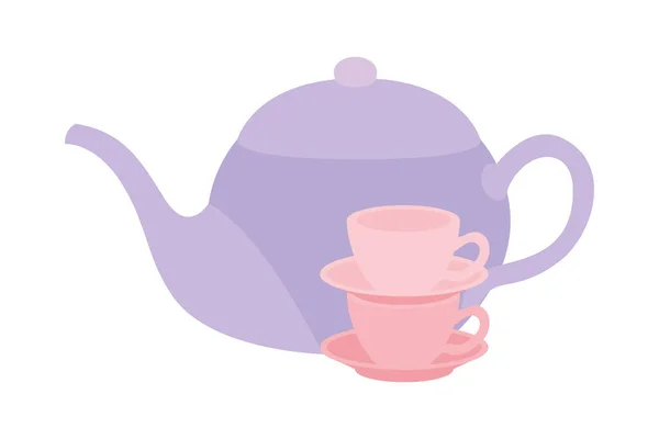 Изолированный чайник и векторный дизайн чашек — стоковый вектор