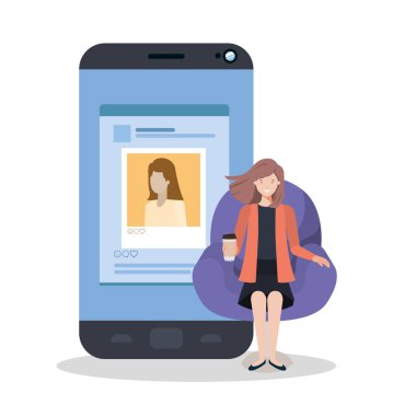 Dijital akıllı telefon ve kadın vektör tasarımı