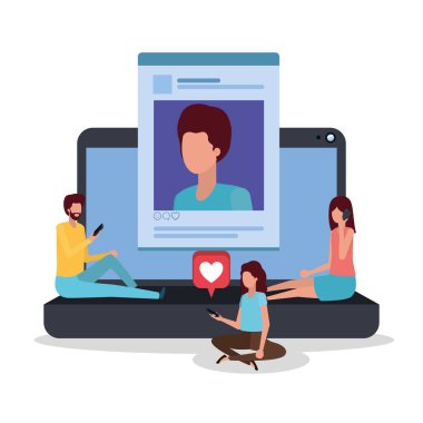 Dijital dizüstü bilgisayar ve insanlar vektör tasarımı