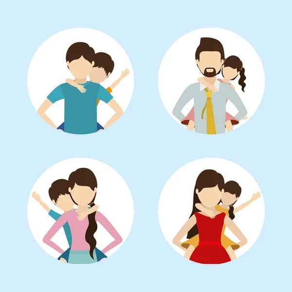 Set of fathers and mothers with sons vector design — Stock Vector