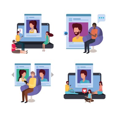 Dijital teknoloji ve sosyal medya simgesi vektör dizaynı