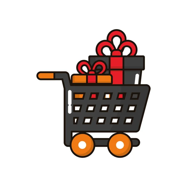 Chariot panier avec cadeaux — Image vectorielle