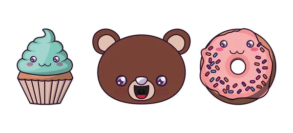 Kawaii björn och desserter tecknad vektor design — Stock vektor