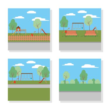 Ağaçlar dizayn edilmiş bir parklar kümesi