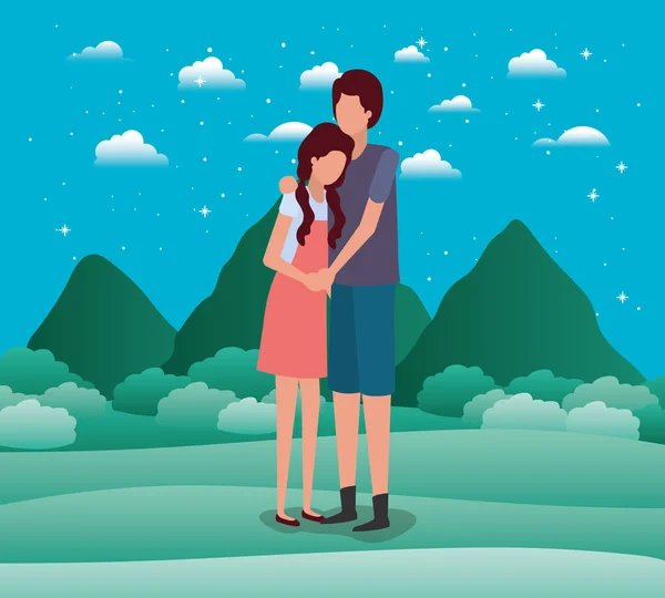 Couple of woman and man at night vector design — ストックベクタ