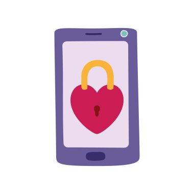 İzole edilmiş kalp asma kilit ve akıllı telefon vektör tasarımı