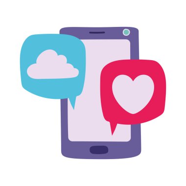 Akıllı telefon vektör tasarımlı kalp ve bulut balonu