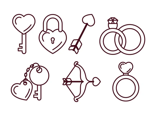 Icono de amor aislado conjunto línea vector diseño — Archivo Imágenes Vectoriales