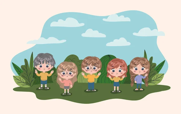 Niñas y niños dibujos animados vector de diseño — Archivo Imágenes Vectoriales