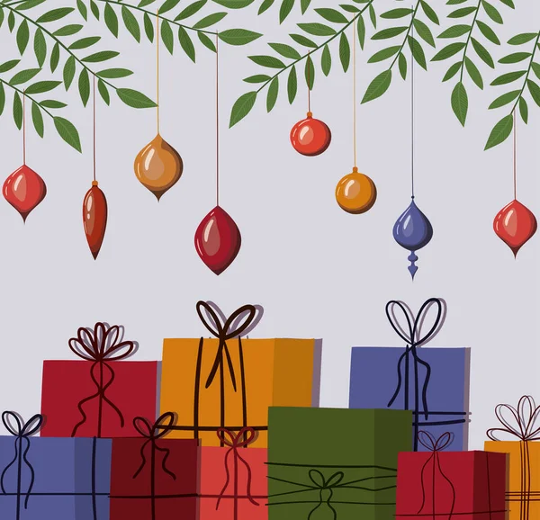 Feliz Natal esferas e presentes design vetorial —  Vetores de Stock