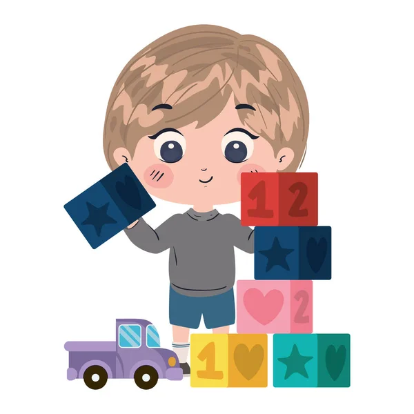 Isolato ragazzo cartone animato con giocattoli vettoriale design — Vettoriale Stock